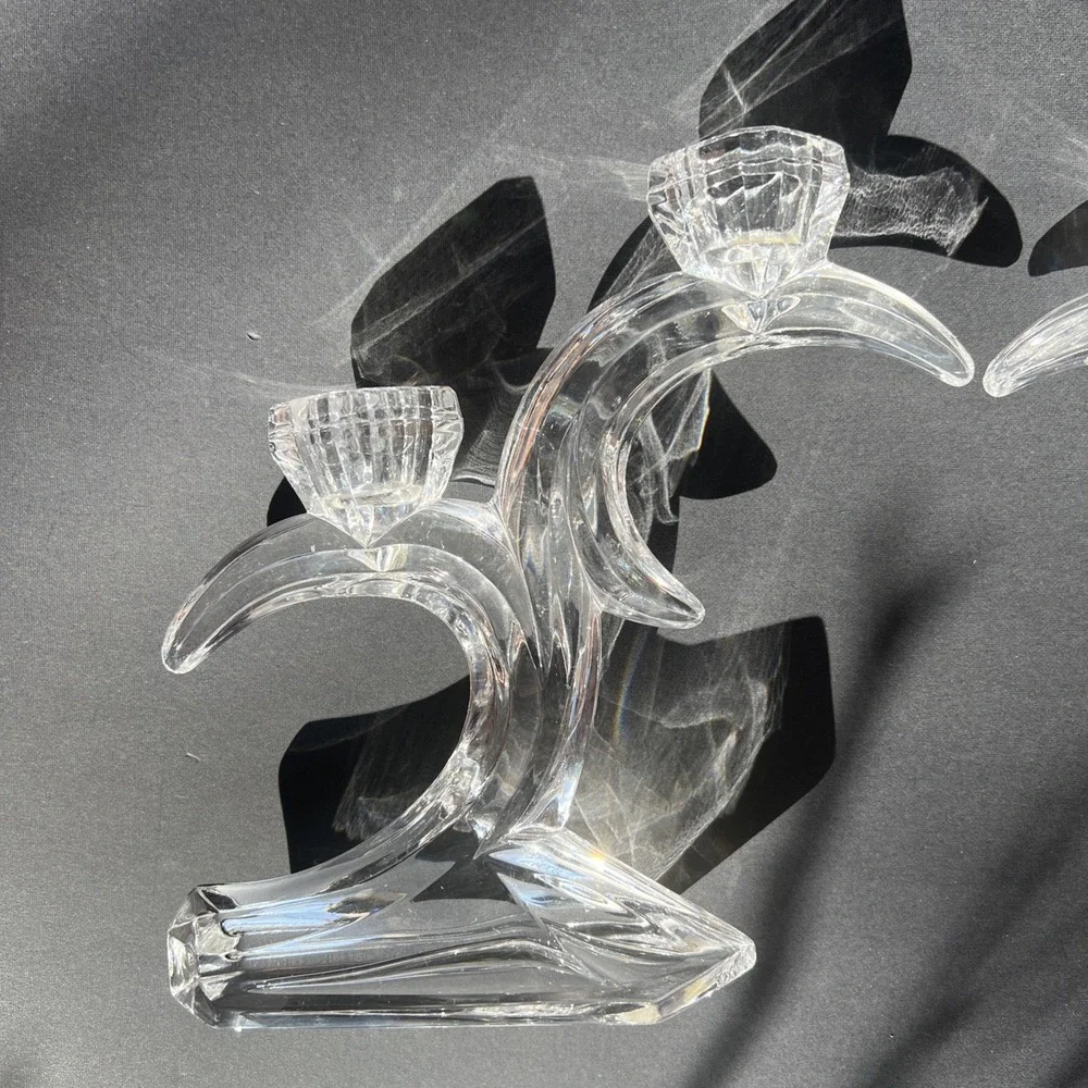 Rattenberg Bleikristall German VTG Lead Crystal Double Wave Candle Stick Holders